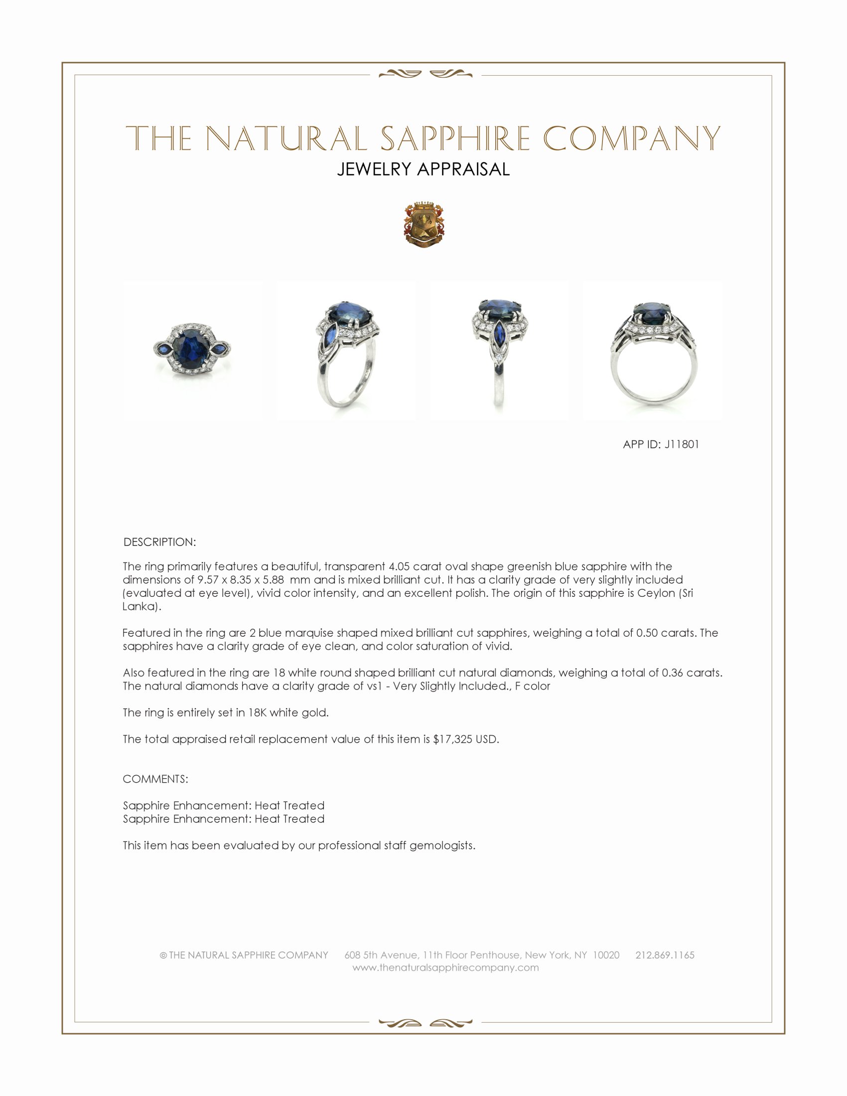 4.05 Ct. Mixed Sapphire and Natural Diamond Antique Style Ring, 18K White Gold