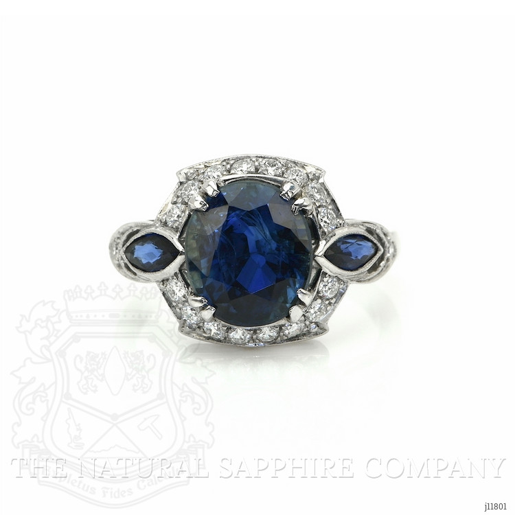 4.05 Ct. Mixed Sapphire and Natural Diamond Antique Style Ring, 18K White Gold