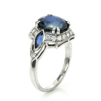 4.05 Ct. Mixed Sapphire and Natural Diamond Antique Style Ring, 18K White Gold Image