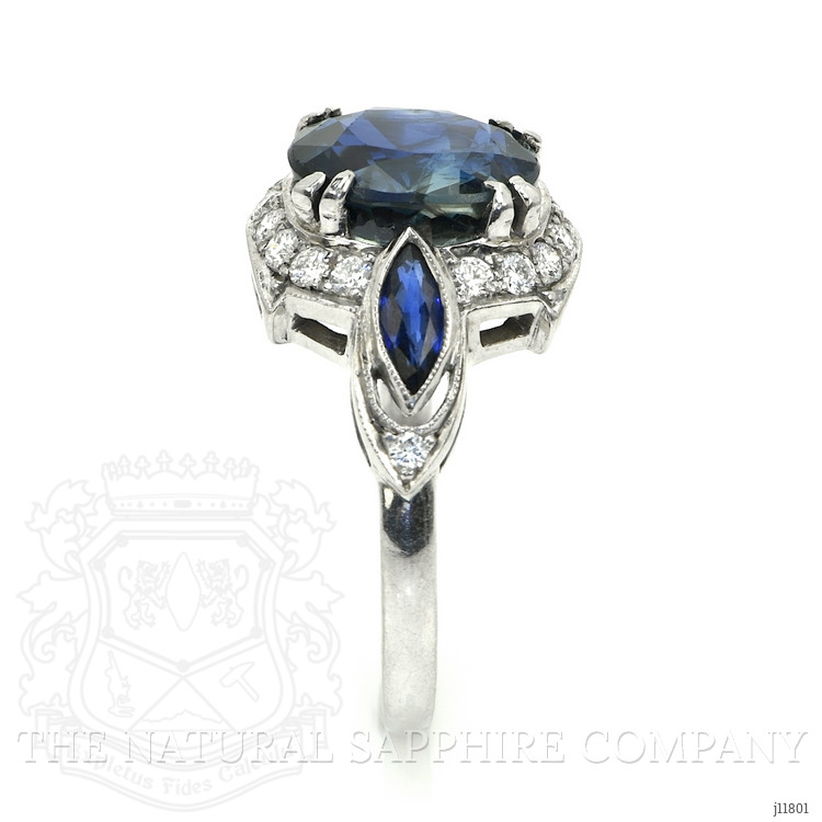 4.05 Ct. Mixed Sapphire and Natural Diamond Antique Style Ring, 18K White Gold