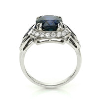 4.05 Ct. Mixed Sapphire and Natural Diamond Antique Style Ring, 18K White Gold Image