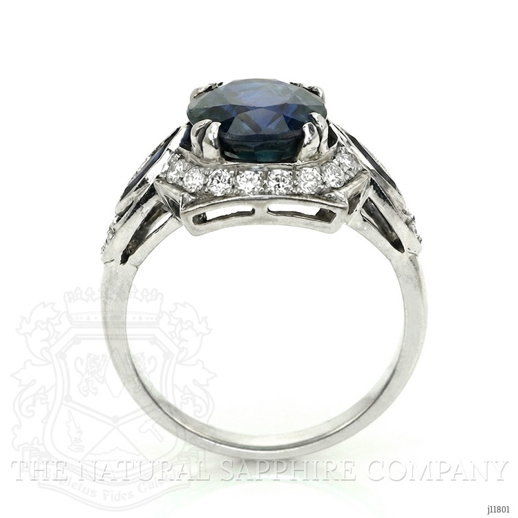 4.05 Ct. Mixed Sapphire and Natural Diamond Antique Style Ring, 18K White Gold