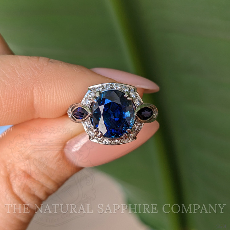 4.05 Ct. Mixed Sapphire and Natural Diamond Antique Style Ring, 18K White Gold