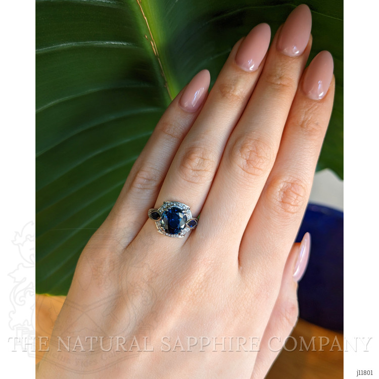 4.05 Ct. Mixed Sapphire and Natural Diamond Antique Style Ring, 18K White Gold