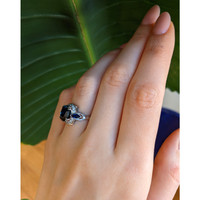 4.05 Ct. Mixed Sapphire and Natural Diamond Antique Style Ring, 18K White Gold Life Style