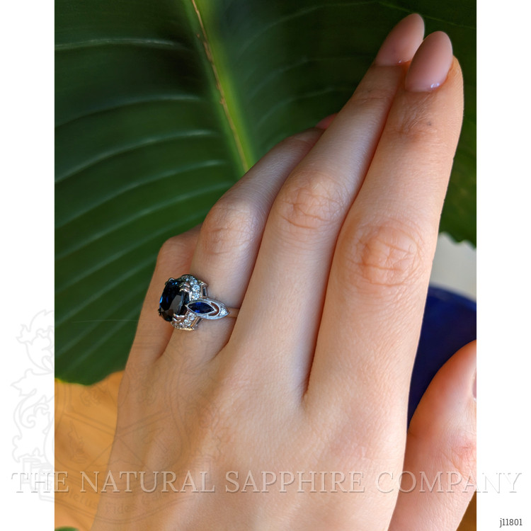 4.05 Ct. Mixed Sapphire and Natural Diamond Antique Style Ring, 18K White Gold