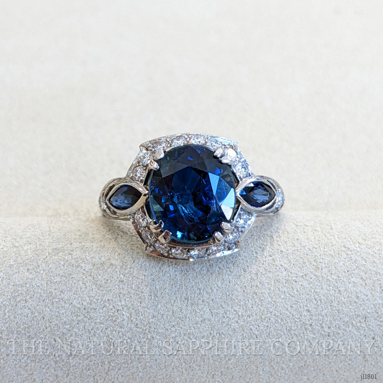 4.05 Ct. Mixed Sapphire and Natural Diamond Antique Style Ring, 18K White Gold