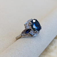 4.05 Ct. Mixed Sapphire and Natural Diamond Antique Style Ring, 18K White Gold Life Style