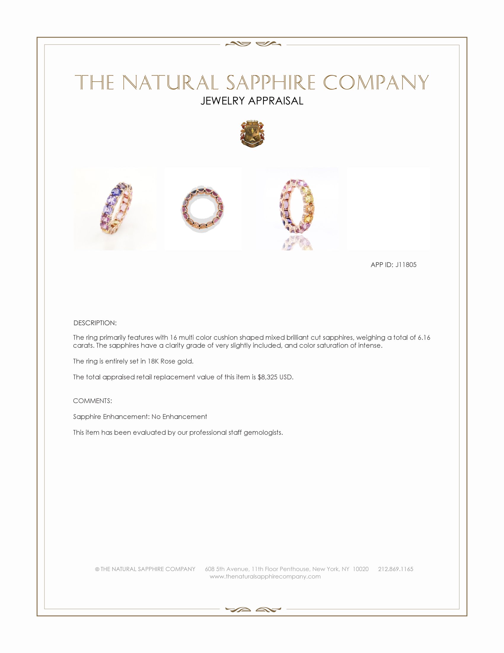 6.16 Ct. Multi Color Sapphire Accent Stones Ring, 18K Rose Gold