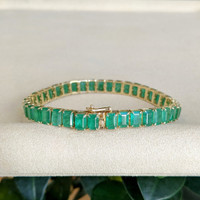 21.70&nbsp;Ct.Tw.Total Carat Weight Emerald Tennis/Line Bracelet, 14K Yellow Gold Image