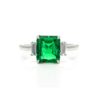 2.62 Ct. Emerald and Natural Diamond Three Stone Ring, Platinum 950 Video