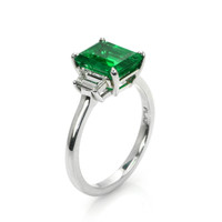 2.62 Ct. Emerald and Natural Diamond Three Stone Ring, Platinum 950 Image