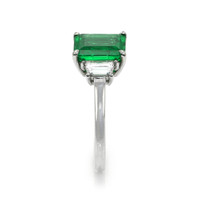 2.62 Ct. Emerald and Natural Diamond Three Stone Ring, Platinum 950 Image