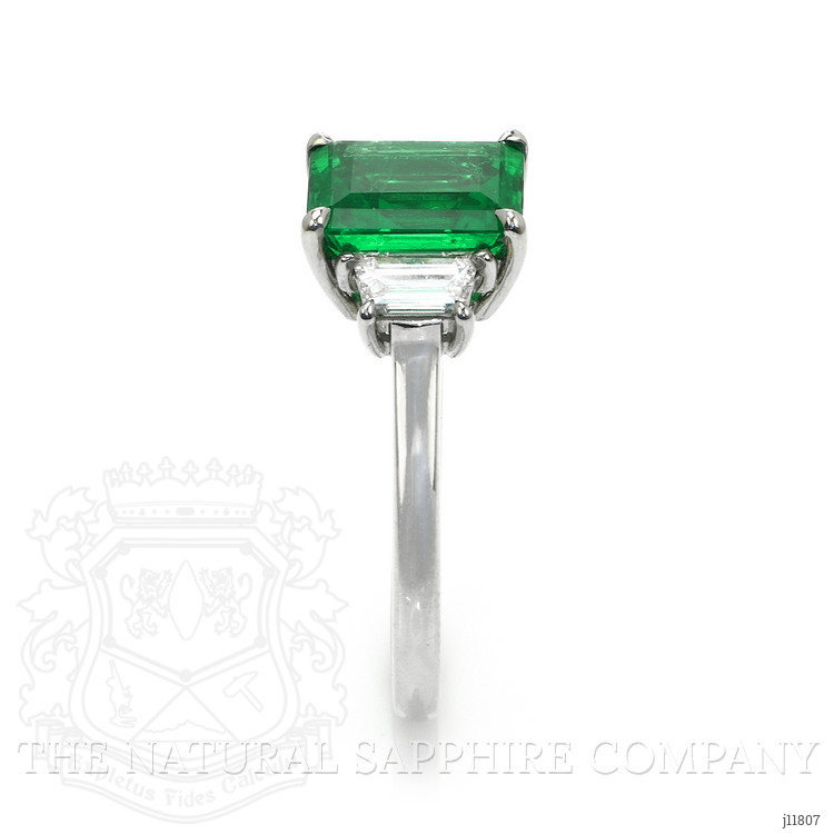 2.62 Ct. Emerald and Natural Diamond Three Stone Ring, Platinum 950