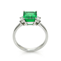 2.62 Ct. Emerald and Natural Diamond Three Stone Ring, Platinum 950 Image