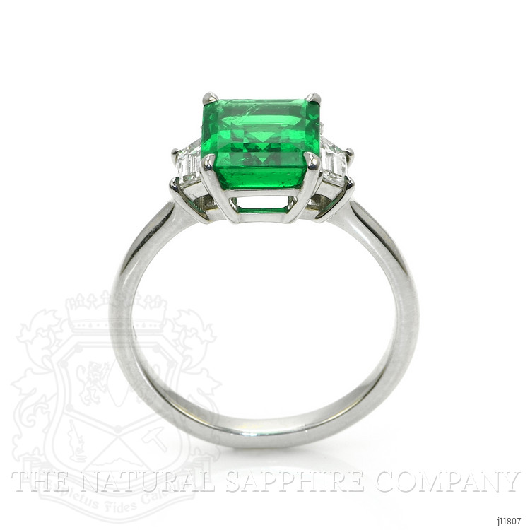 2.62 Ct. Emerald and Natural Diamond Three Stone Ring, Platinum 950