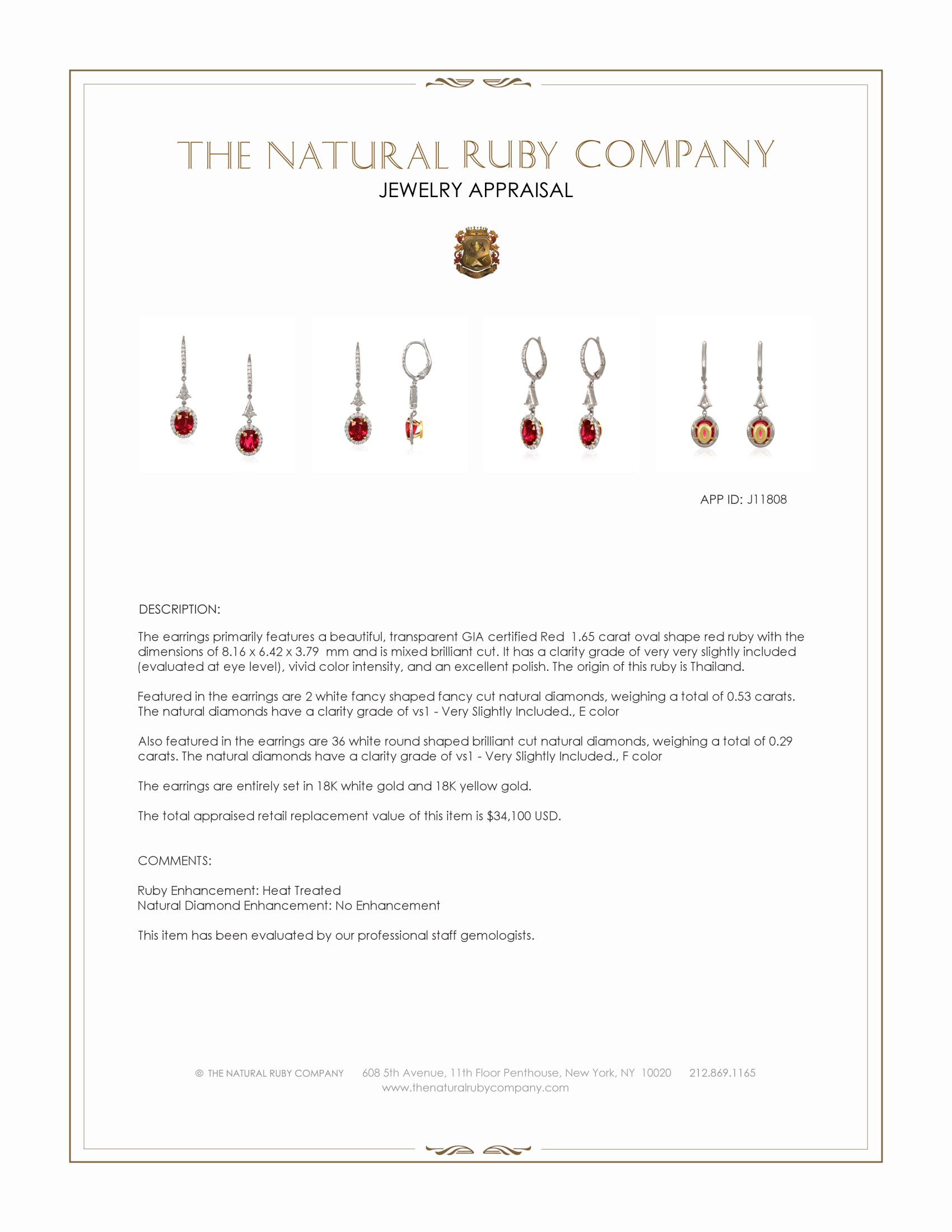 3.48 Ct.Tw. Ruby and Natural Diamond Pave Earrings, 18K White & Yellow