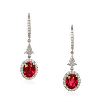 3.48 Ct.Tw.Total Carat Weight Ruby and Natural Diamond Pave Earrings, 18K White & Yellow Video