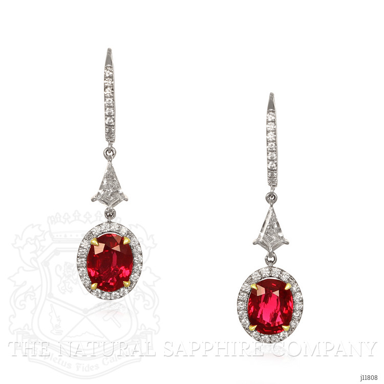 3.48 Ct.Tw. Ruby and Natural Diamond Pave Earrings, 18K White & Yellow