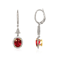 3.48 Ct.Tw.Total Carat Weight Ruby and Natural Diamond Pave Earrings, 18K White & Yellow Image