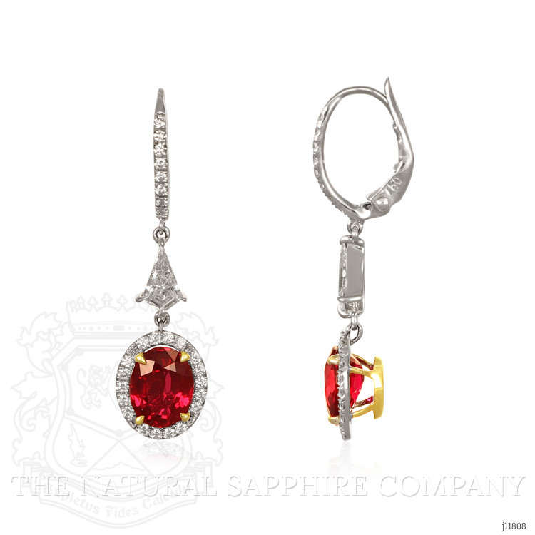 3.48 Ct.Tw. Ruby and Natural Diamond Pave Earrings, 18K White & Yellow
