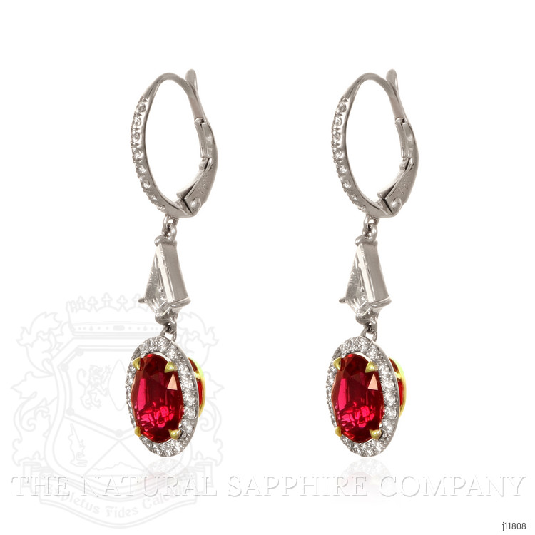 3.48 Ct.Tw. Ruby and Natural Diamond Pave Earrings, 18K White & Yellow