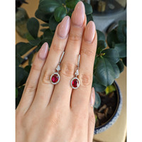 3.48&nbsp;Ct.Tw.Total Carat Weight Ruby and Natural Diamond Pave Earrings, 18K White & Yellow Life Style