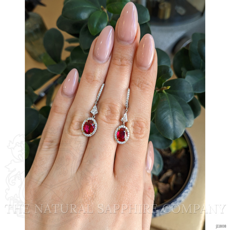 3.48 Ct.Tw. Ruby and Natural Diamond Pave Earrings, 18K White & Yellow