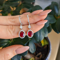 3.48&nbsp;Ct.Tw.Total Carat Weight Ruby and Natural Diamond Pave Earrings, 18K White & Yellow Life Style