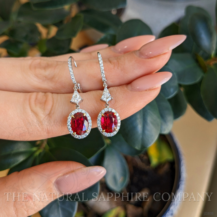 3.48 Ct.Tw. Ruby and Natural Diamond Pave Earrings, 18K White & Yellow
