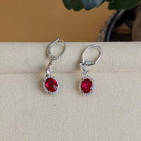 3.48 Ct.Tw.Total Carat Weight Ruby and Natural Diamond Pave Earrings, 18K White & Yellow Life Style