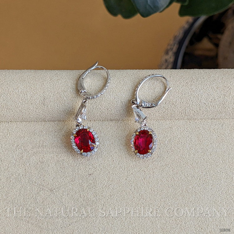 3.48 Ct.Tw. Ruby and Natural Diamond Pave Earrings, 18K White & Yellow
