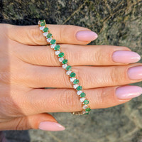 4.76&nbsp;Ct.Tw.Total Carat Weight Emerald and Natural Diamond Tennis/Line Bracelet, 14K Yellow Gold Life Style