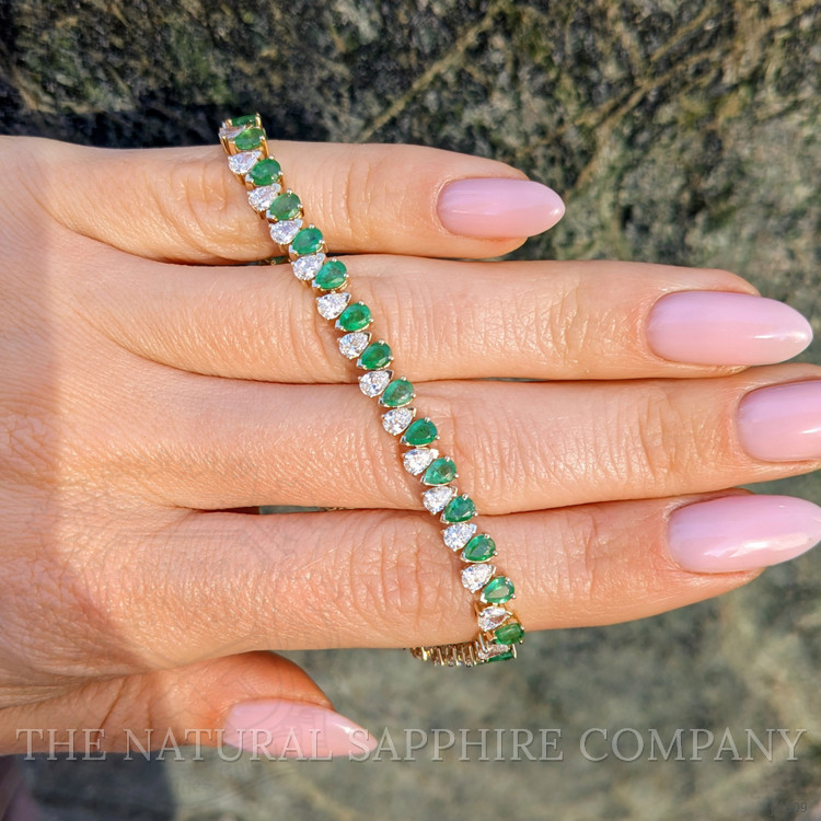 4.76 Ct.Tw. Emerald and Natural Diamond Tennis/Line Bracelet, 14K Yellow Gold