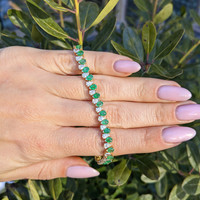 4.76 Ct.Tw.Total Carat Weight Emerald and Natural Diamond Tennis/Line Bracelet, 14K Yellow Gold Life Style