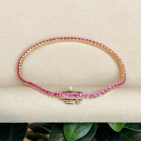 3.47 Ct.Tw.Total Carat Weight Pink Sapphire Tennis/Line Bracelet, 14K Yellow Gold Image