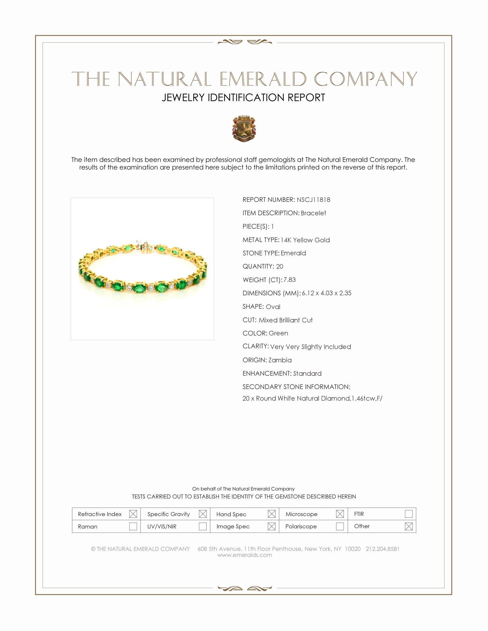 7.83 Ct.Tw. Emerald and Natural Diamond Pave Bracelet, 14K Yellow Gold
