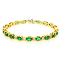 7.83&nbsp;Ct.Tw.Total Carat Weight Emerald and Natural Diamond Pave Bracelet, 14K Yellow Gold Video