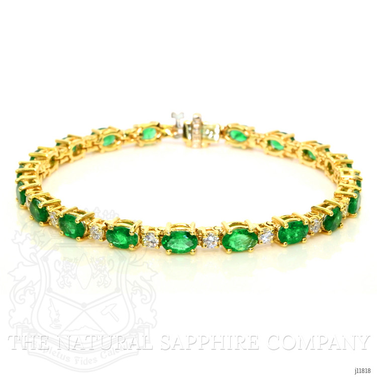 7.83 Ct.Tw. Emerald and Natural Diamond Pave Bracelet, 14K Yellow Gold