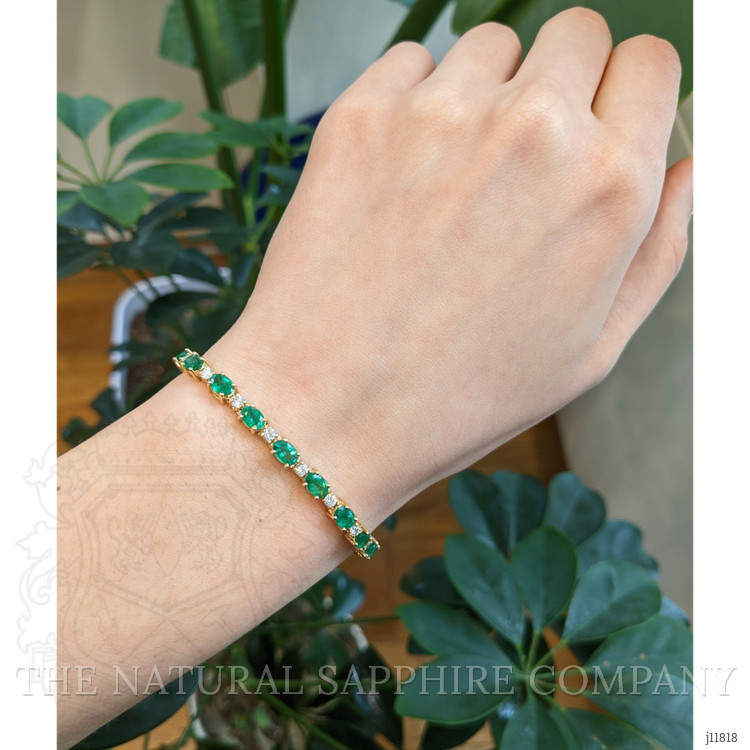 7.83 Ct.Tw. Emerald and Natural Diamond Pave Bracelet, 14K Yellow Gold