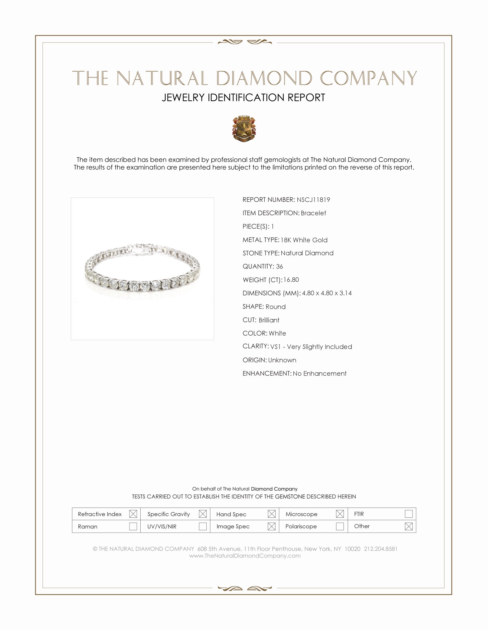 16.80 Ct.Tw. Natural Diamond Tennis/Line Bracelet, 18K White Gold