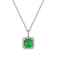 4.41 Ct. Emerald and Natural Diamond Pave Pendant, 18K White & Yellow Video