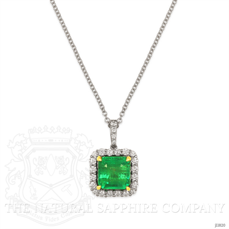 4.41 Ct. Emerald and Natural Diamond Pave Pendant, 18K White & Yellow