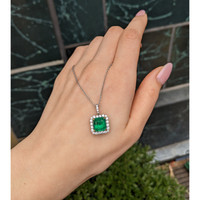 4.41 Ct. Emerald and Natural Diamond Pave Pendant, 18K White & Yellow Life Style