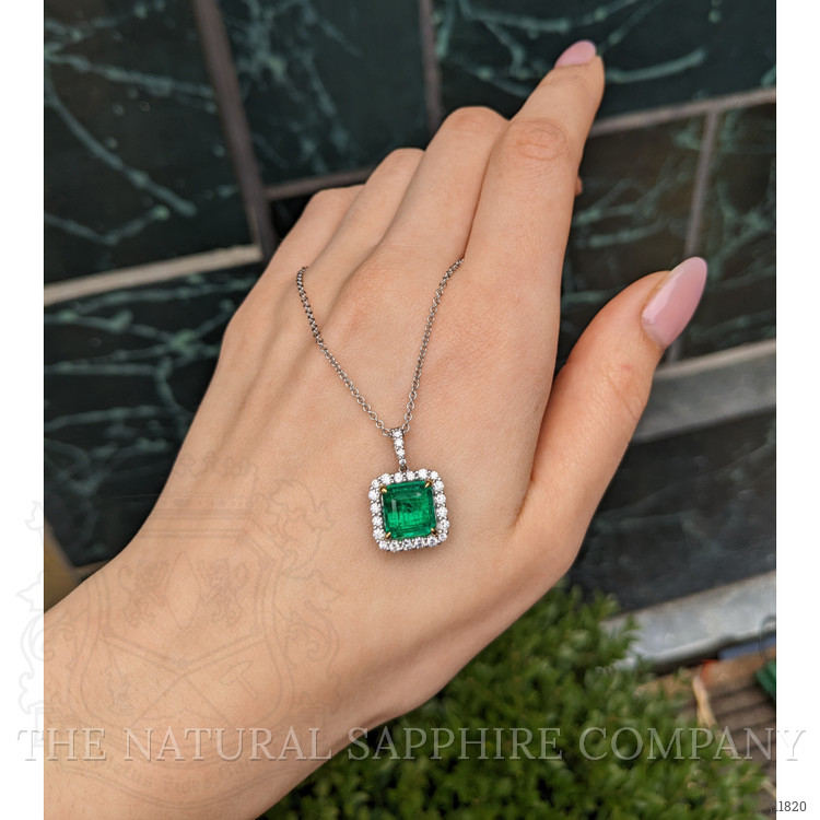 4.41 Ct. Emerald and Natural Diamond Pave Pendant, 18K White & Yellow