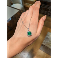 4.41 Ct. Emerald and Natural Diamond Pave Pendant, 18K White & Yellow Life Style