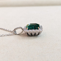 4.41 Ct. Emerald and Natural Diamond Pave Pendant, 18K White & Yellow Life Style