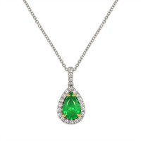 2.74 Ct. Emerald and Natural Diamond Pave Pendant, 18K White & Yellow Video