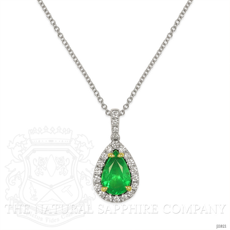 2.74 Ct. Emerald and Natural Diamond Pave Pendant, 18K White & Yellow