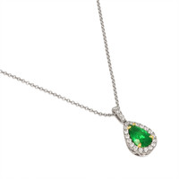 2.74 Ct. Emerald and Natural Diamond Pave Pendant, 18K White & Yellow Image